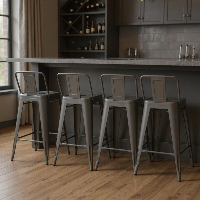 Metal Low Back Bar Height Bar Chairs (Set of 4) - Gray