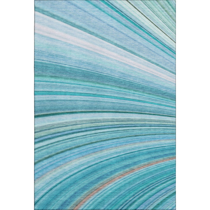 9' X 12' Abstract Washable Area Rug With UV Protection (650355) - Teal / Ivory