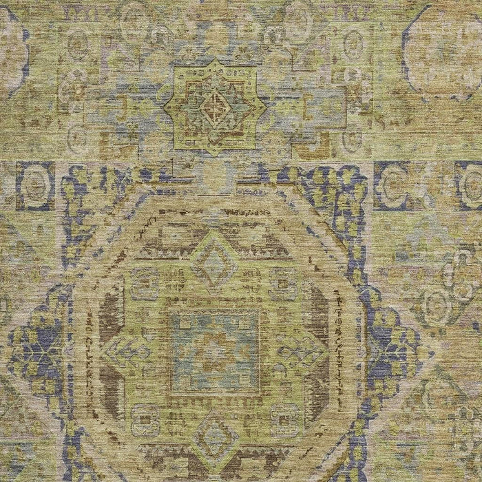 10' X 14' Oriental Washable Area Rug With UV Protection (699855) - Artichoke Green / Blue