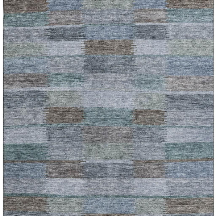 10' X 14' Striped Washable Area Rug With UV Protection (695318) - Blue / Teal / Brown