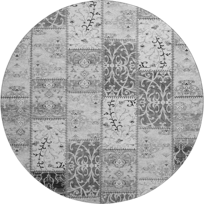 8' Patchwork Distressed Washable Round Rug With UV Protection (649567) - Gray / Ivory