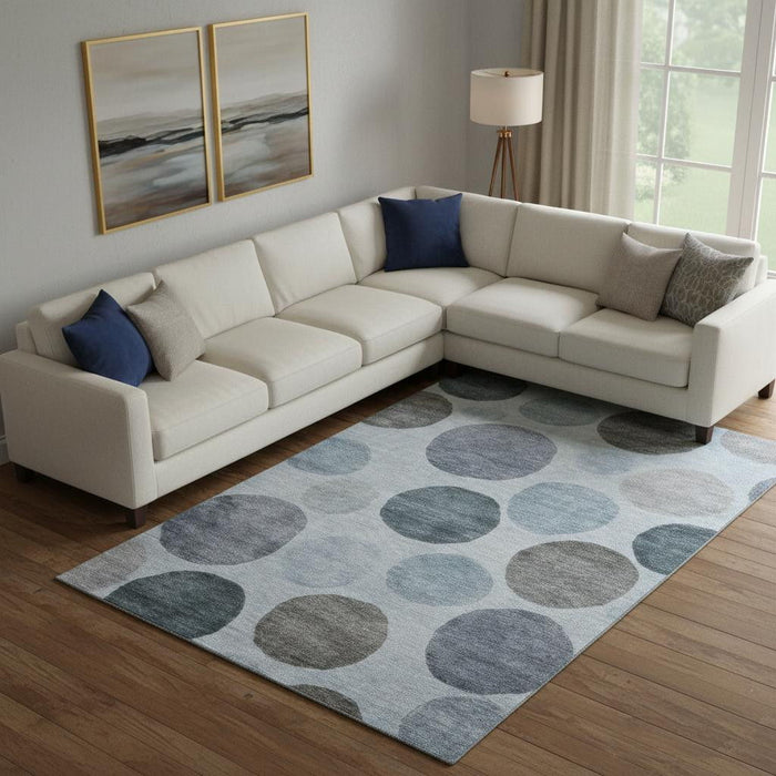 10' X 14' Geometric Washable Area Rug With UV Protection (716815) - Blue / Gray