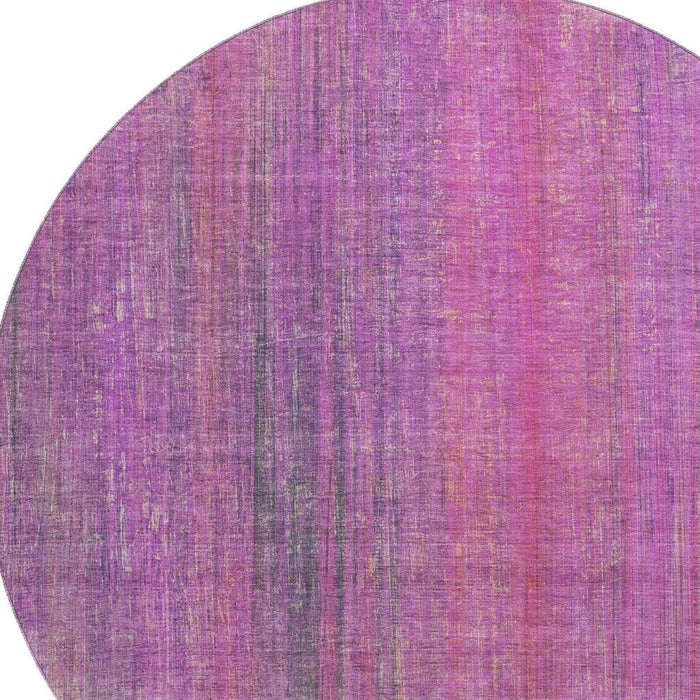 8' Striped Washable Round Rug With UV Protection (648745) - Lilac / Blush