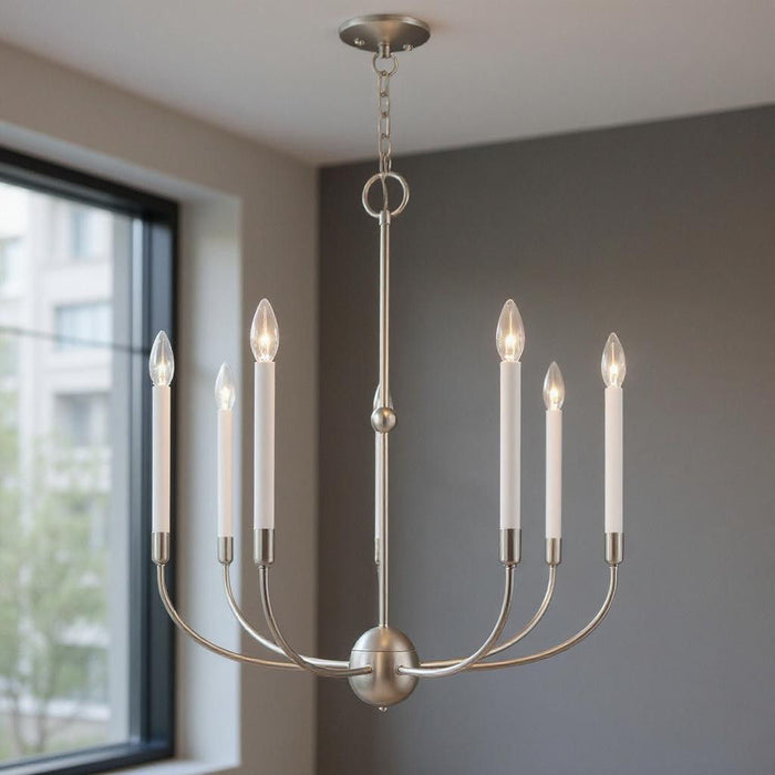 30" Seven Light Dimmable Chandelier With Shades - Nickel