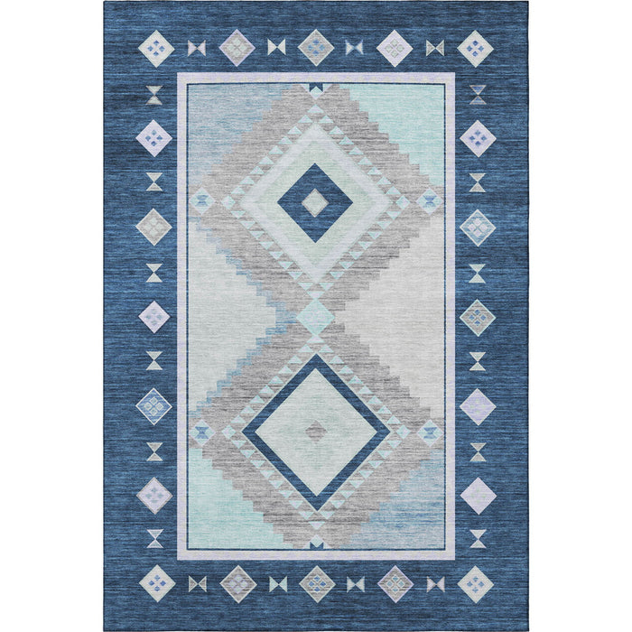 12' X 9' Southwest Geometric Washable Area Rug With UV Protection - Blue And Ivory