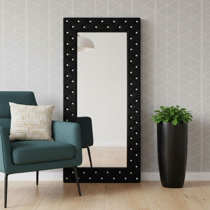 71" Wood And Faux Crystal Framed Freestanding And Wall Mount Standing Mirror - Black