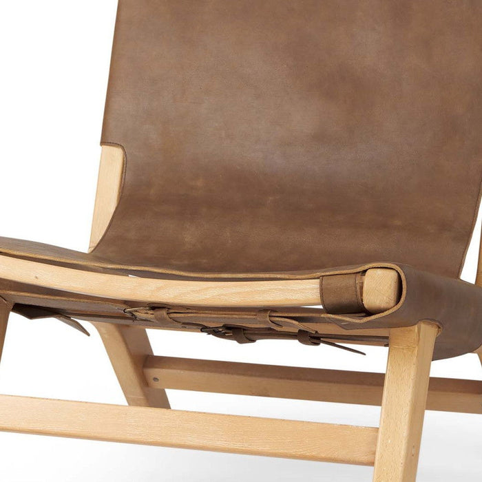 Genuine Leather And Solid Wood Slipper Chair - Brown