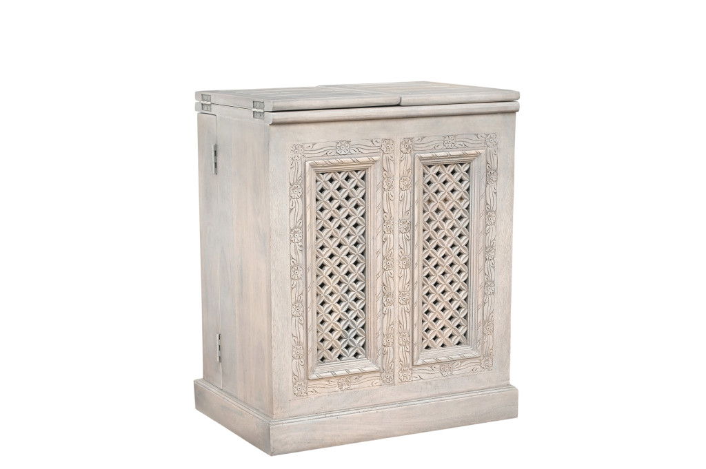 Solid Wood Carved Floral Bar Cabinet With Two Doors One Drawer (727849) - White