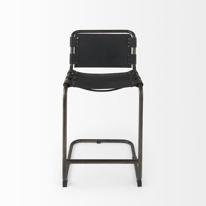 29" Leather And Iron Bar Chair - Black