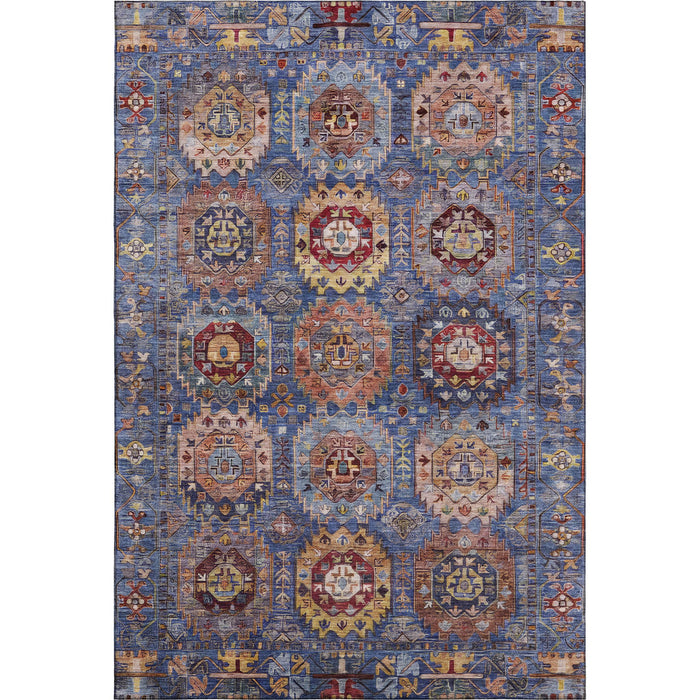 10' X 14' Medallion Washable Area Rug With UV Protection (714925) - Denim Blue / Merlot