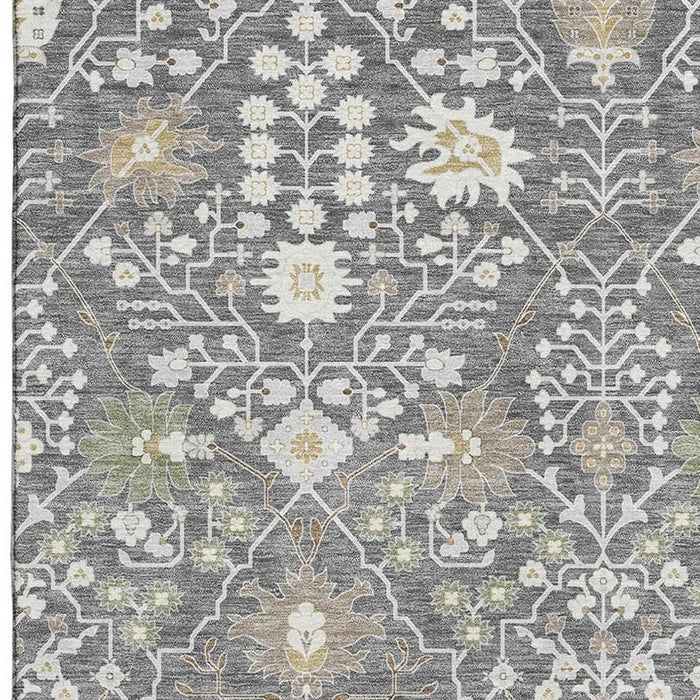 10' X 14' Oriental Washable Area Rug With UV Protection (679192) - Charcoal / Ivory / Gold