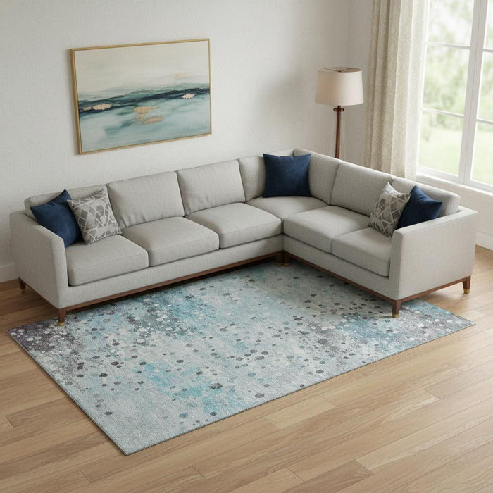 10' X 14' Abstract Washable Area Rug With UV Protection (710777) - Teal / Gray / Ivory