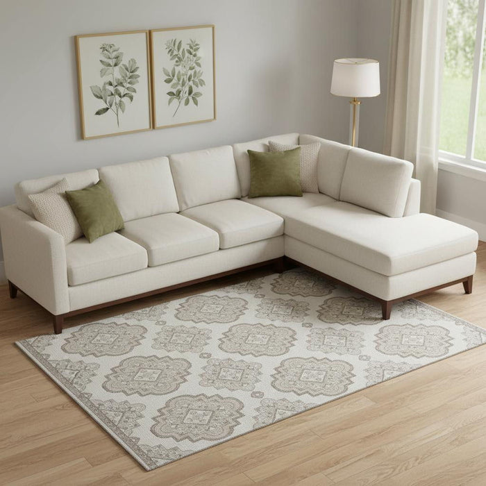 10' X 14' Medallion Washable Area Rug With UV Protection (669865) - Ivory / Beige