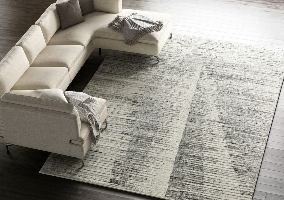 8' X 12' Abstract Hand Knotted Distressed Area Rug - Ivory And Gray