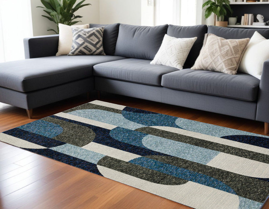 8' x 11' Geometric Power Loom Area Rug - Blue Gray Charcoal And Purple