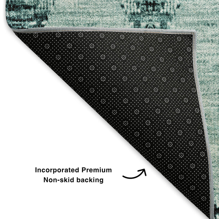 10' X 14' Moroccan Washable Area Rug With UV Protection (651160) - Teal / Ivory