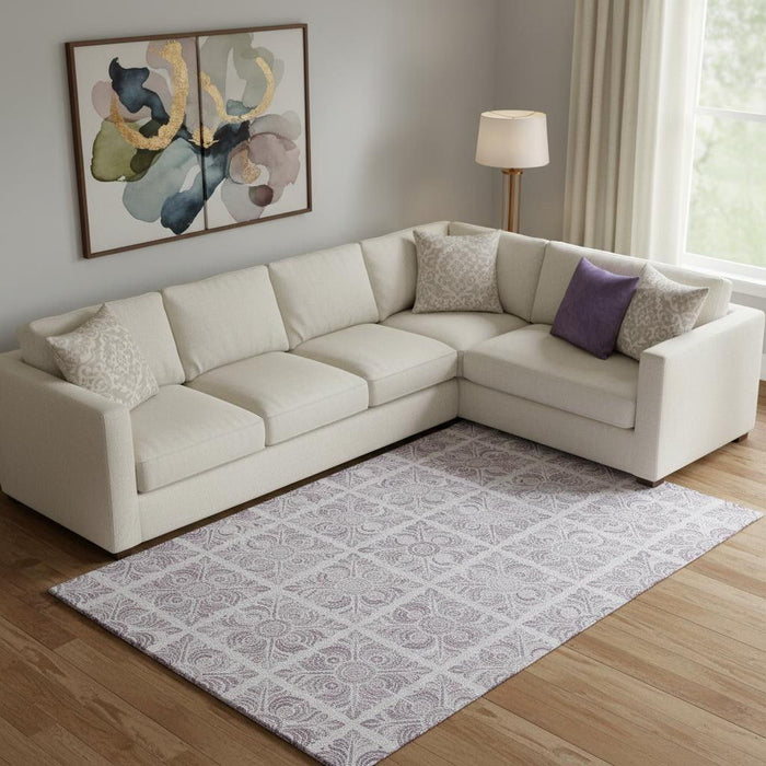10' X 14' Medallion Washable Area Rug With UV Protection (667783) - Lavender / Ivory