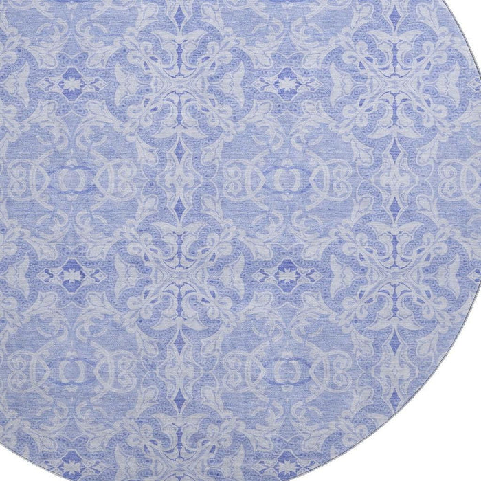 8' Medallion Washable Round Rug Polyester With UV Protection - Sky Blue And Ivory