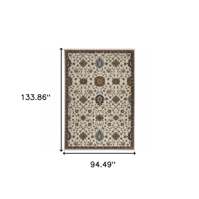 8' x 11' Oriental Power Loom Area Rug With Fringe - Beige And Blue