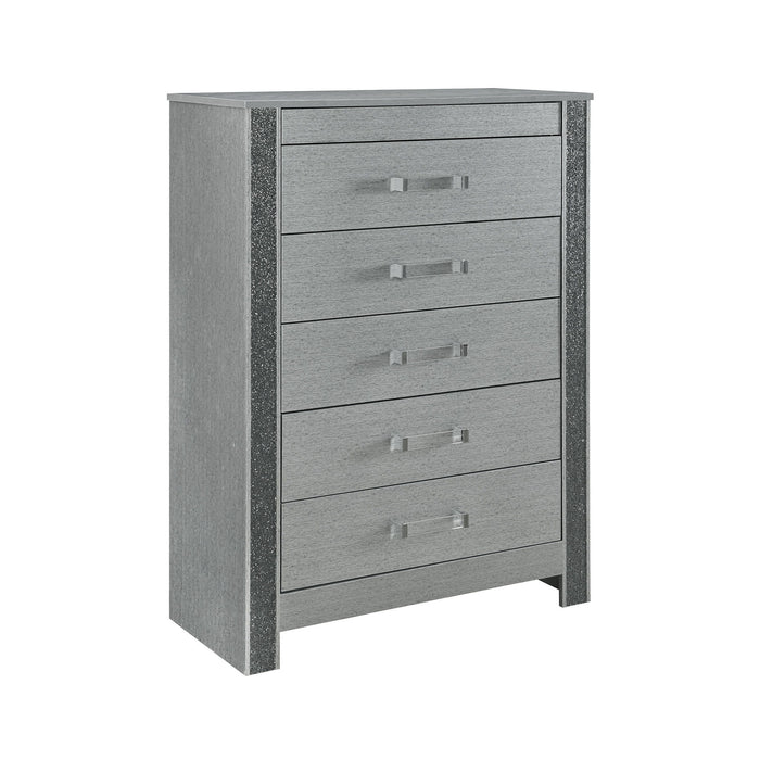 36" Wood Five Drawer Dresser - Silver