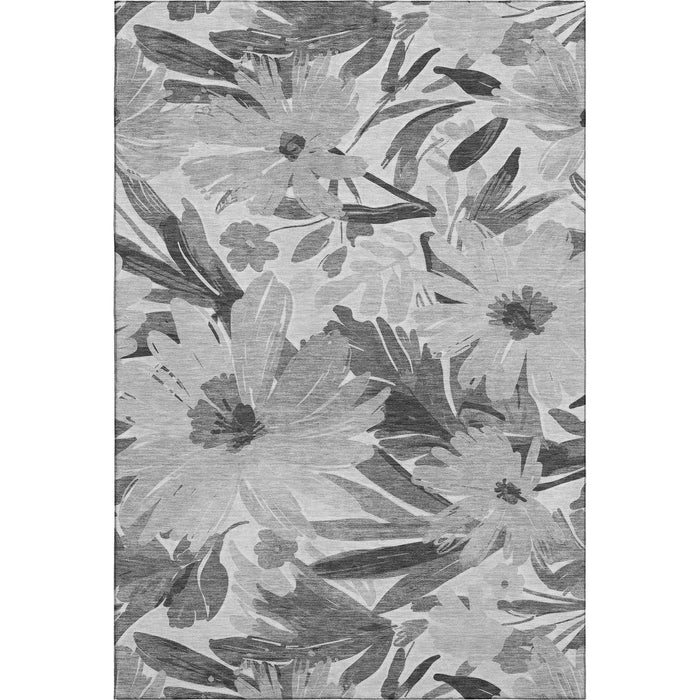 10' X 14' Floral Washable Area Rug With UV Protection (693960) - Gray / Silver / Charcoal