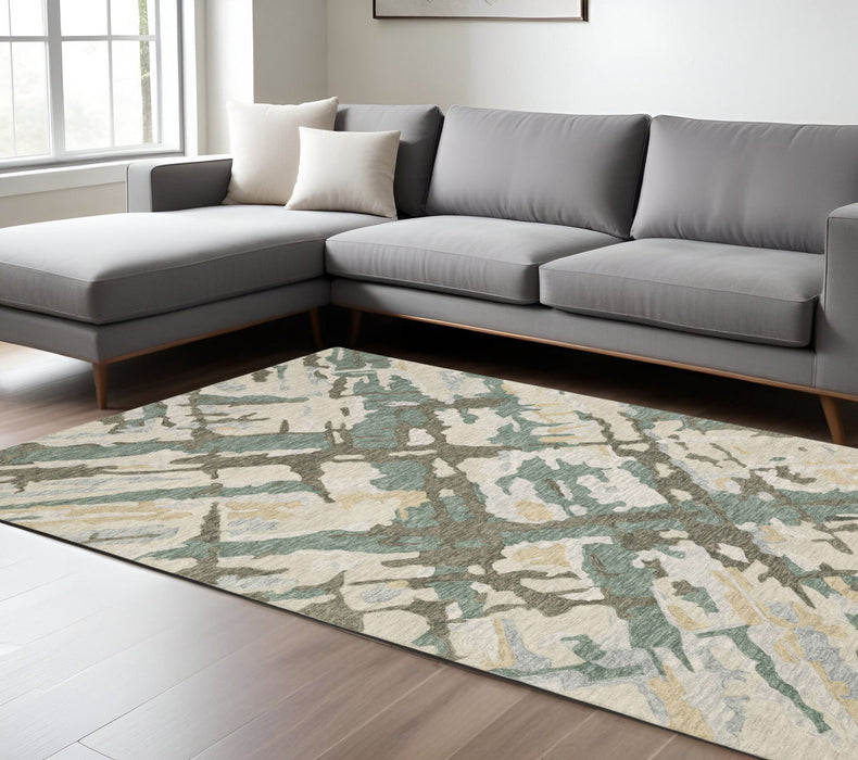 8' X 10' Wool Abstract Hand Tufted Area Rug - Gray And Teal