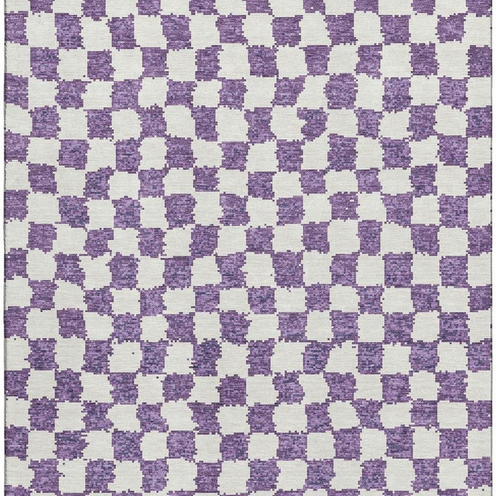 10' X 14' Geometric Washable Area Rug With UV Protection (709414) - Purple / Ivory