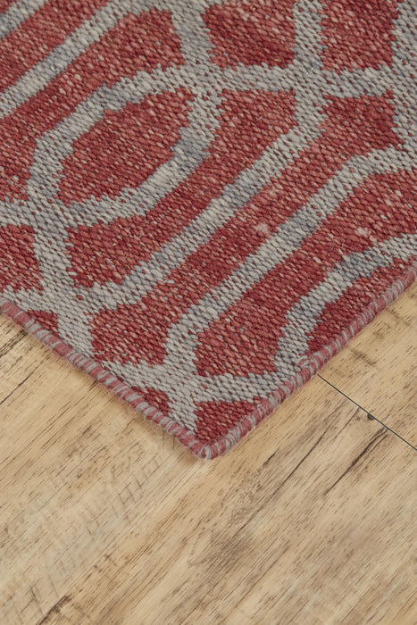 9' X 12' Wool Geometric Hand Loomed Area Rug (744379) - Red / Gray