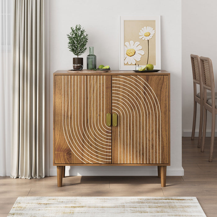 Brown Giga sideboard buffet cabinet with line groove design, storage compartments, ideal for living rooms, entryways, hallways, or kitchens.