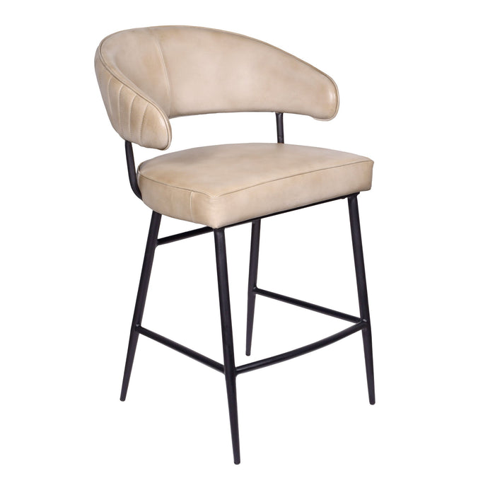 Genuine Leather Iron Low Back Counter Height Bar Chair - Stone / Black