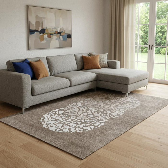 10' X 14' Abstract Washable Area Rug With UV Protection (653578) - Chocolate / Ivory
