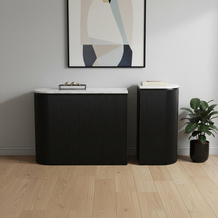 Genuine Marble And Solid Wood Oval Solid Wood Console Tables (Set of 2) - White / Black