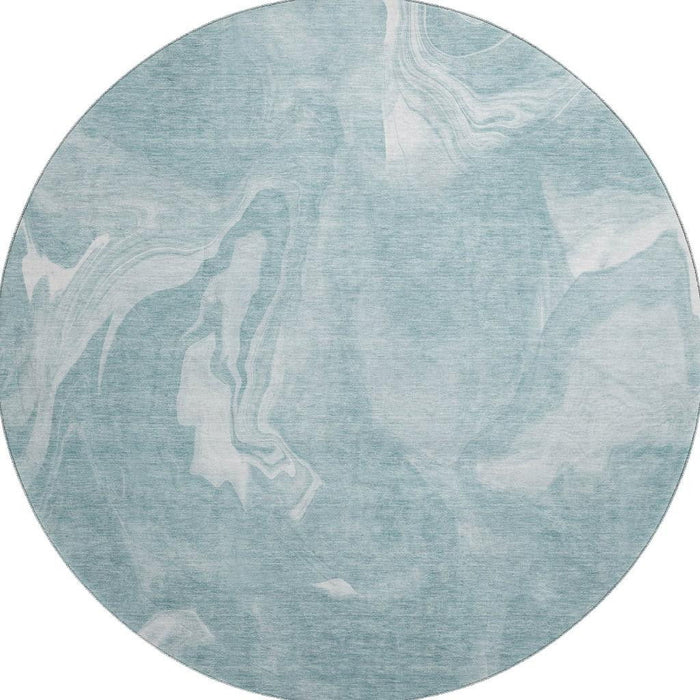 8' Abstract Washable Round Rug With UV Protection - Teal And Ivory