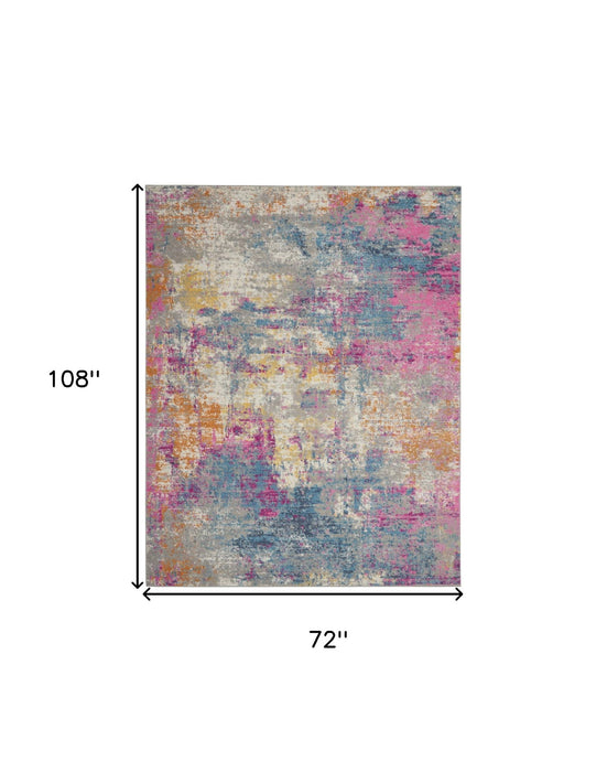 6' X 9' Abstract Area Rug (550264) - Ivory / Blue / Yellow