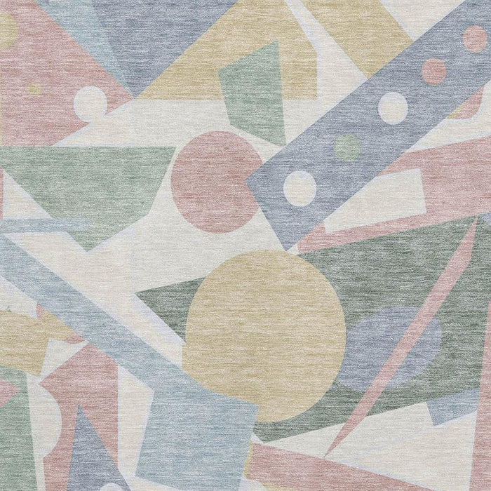10' X 14' Geometric Washable Area Rug With UV Protection (697404) - Sky Blue / Ivory / Blush