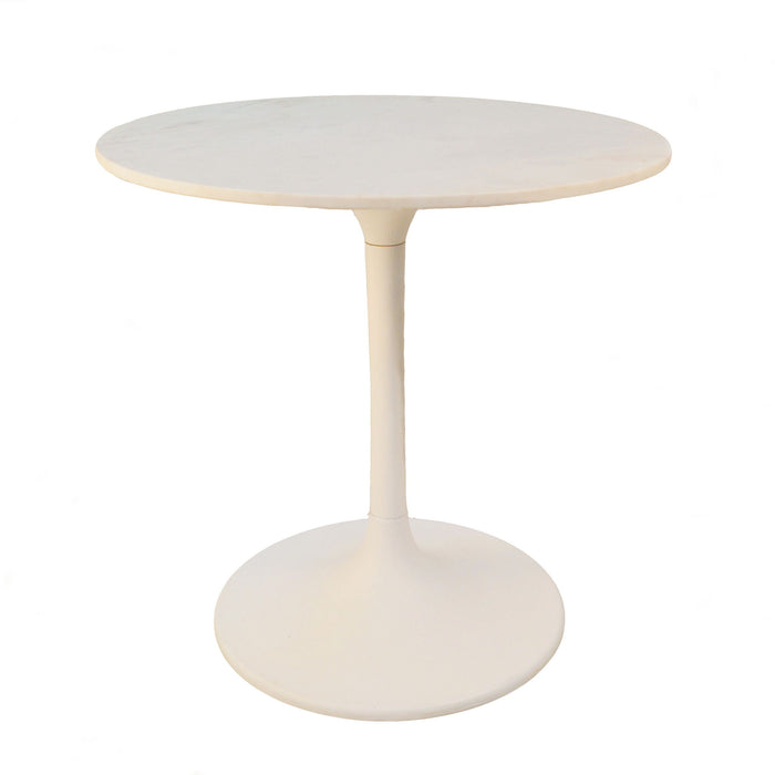 30" Rounded Marble And Iron Pedestal Base Dining Table - White