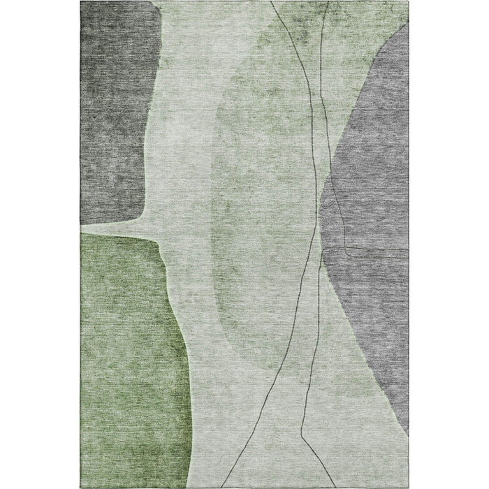 10' X 14' Abstract Washable Area Rug With UV Protection (656567) - Green / Gray / Ivory