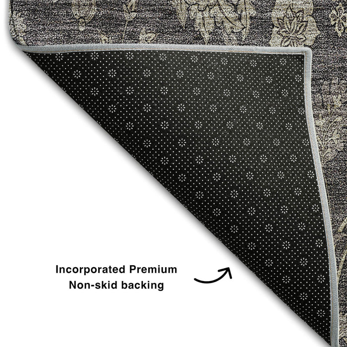 10' X 14' Floral Washable Area Rug With UV Protection (655950) - Taupe / Beige