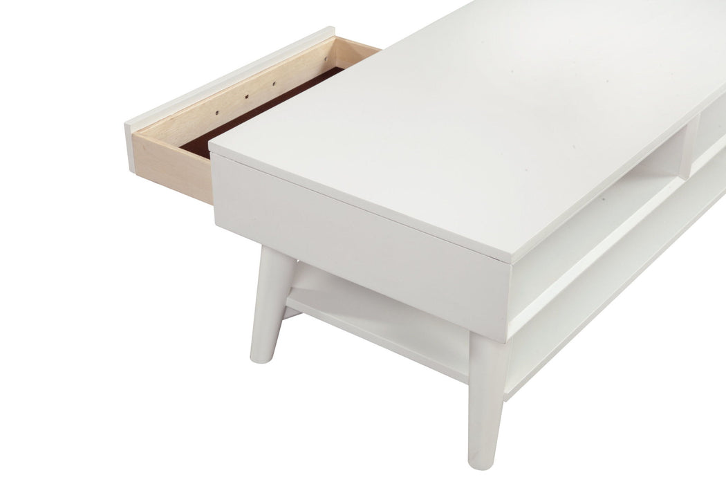 Solid And Manufactured Wood Coffee Table With Drawer - White
