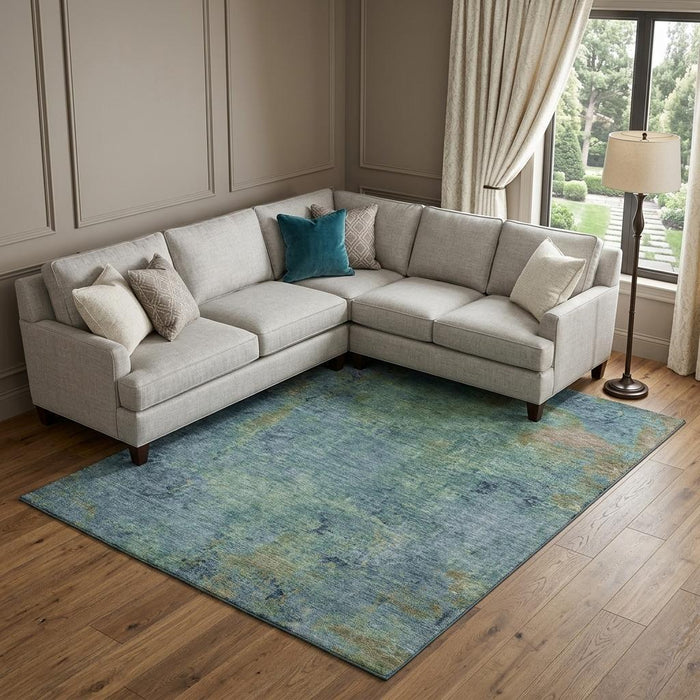 10' X 14' Abstract Washable Area Rug With UV Protection (692745) - Blue / Green / Beige