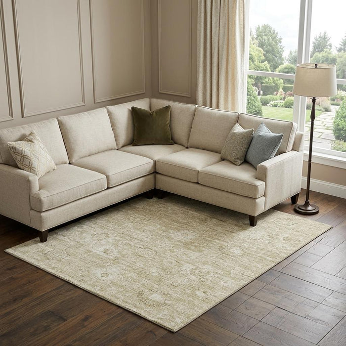 10' X 14' Damask Washable Area Rug With UV Protection (684058) - Beige / Brown