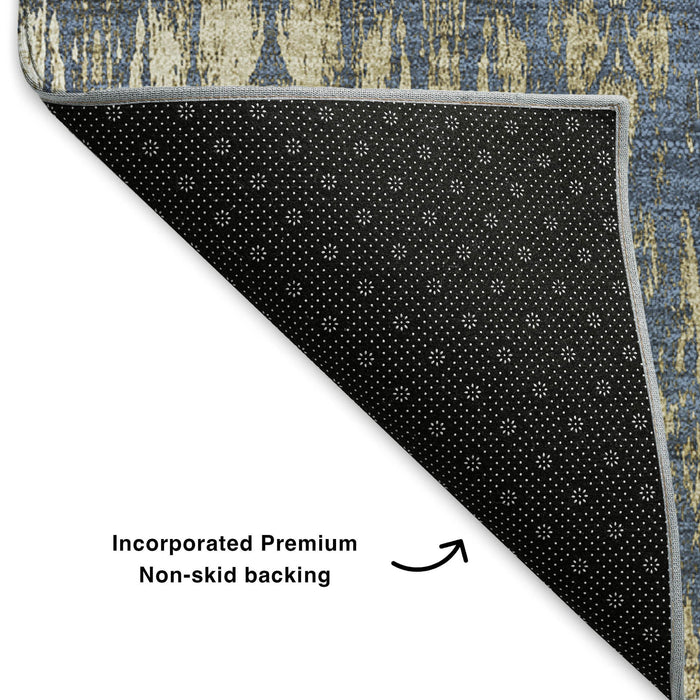 10' X 14' Moroccan Washable Area Rug With UV Protection (650200) - Blue / Chocolate