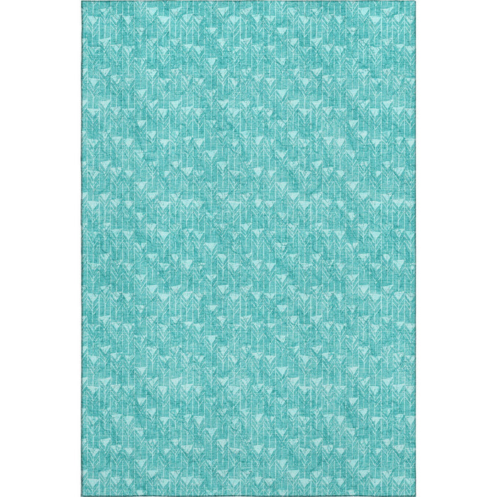 10' X 14' Geometric Washable Area Rug With UV Protection (647122) - Teal / Ivory
