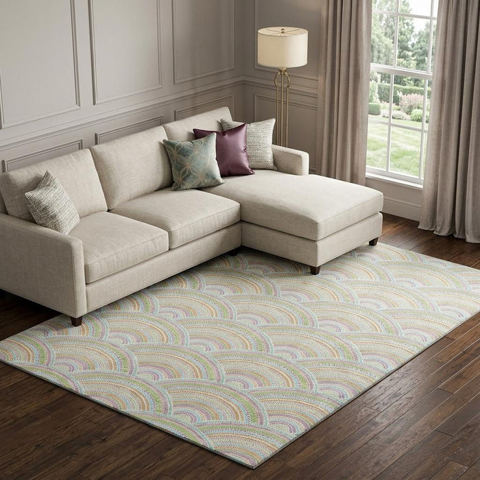 10' X 14' Geometric Washable Area Rug With UV Protection (677717) - Pearl / Orange / Green