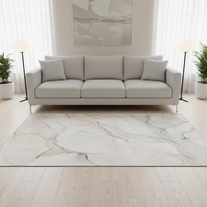 5' X 8' Abstract Washable Area Rug With UV Protection (647154) - Ivory / Beige