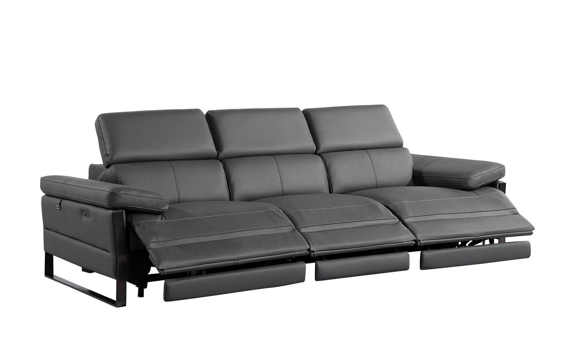 Top Grain Leather Reclining Metal USB Sofa (720332) - Dark Gray