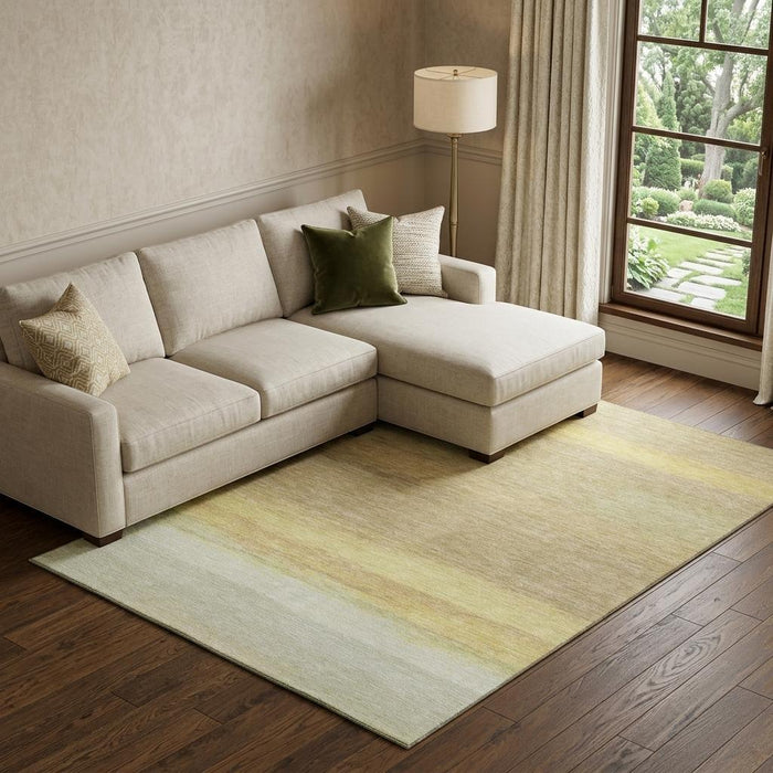10' X 14' Striped Washable Area Rug With UV Protection (692673) - Tan / Yellow / Beige