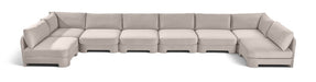 Beige Hammond velvet upholstery 8-piece U-shaped sectional sofa by Meridian Furniture, armless stationary living room furniture.