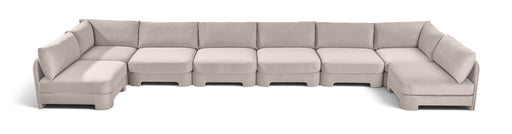 Beige Hammond velvet upholstery 8-piece U-shaped sectional sofa by Meridian Furniture, armless stationary living room furniture.