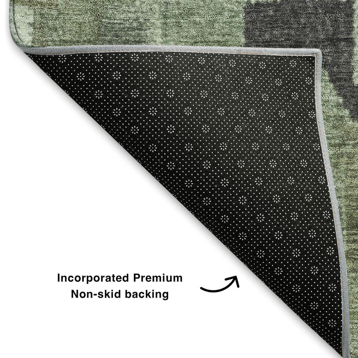 10' X 14' Washable Area Rug With UV Protection (707209) - Artichoke Green / Gray
